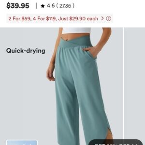 Blue Wide Leg Pants with Elastic Waistband